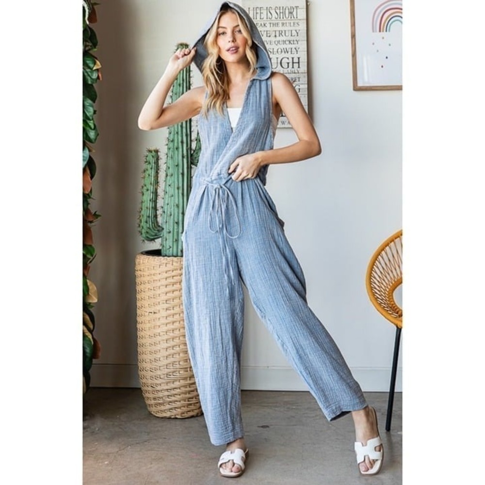 Buckle Oli & Hali mineral Washed hooded relaxed jumpsuit lagen gauzy boho‎ sz L